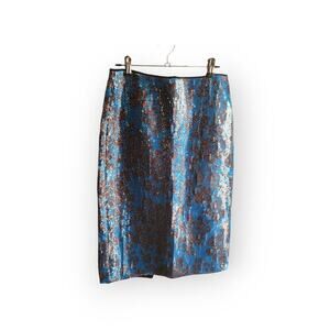 Vintage Diane Von Furstenberg Blue Floral Sequin Pencil Skirt size‎ 6